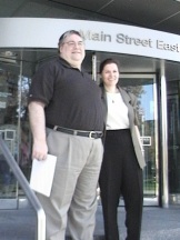 Gary and wife Christine on steps of Hamilton courthouse, April 21/10